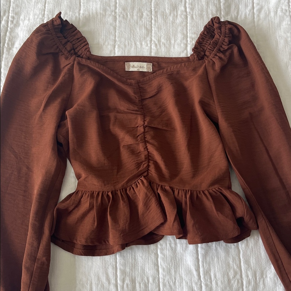 Altar'd State Brown Ruffled Blouse - Picture 3 of 3